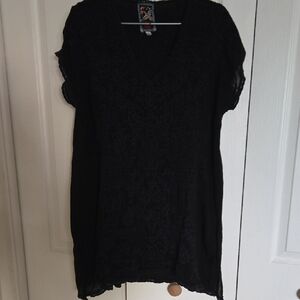 Johnny Was Blue Embroidered V-Neck Tunic